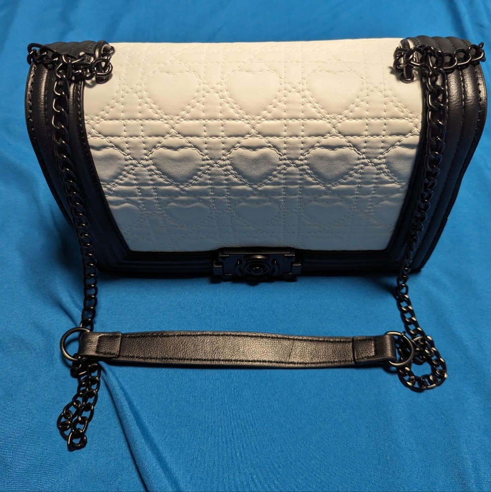 White Hearts with Black Hardware Purse